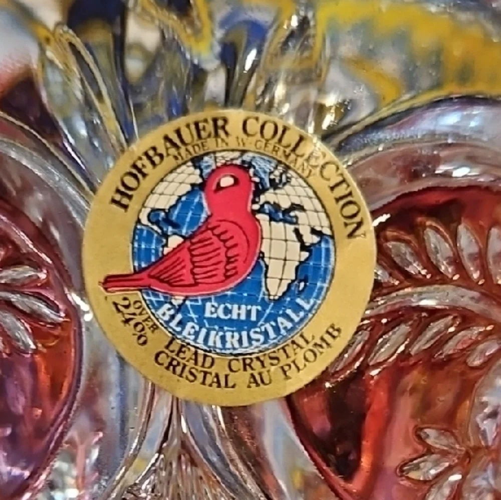 VTG Hofbauer German Lead Crystal Heart Dish & Ruby Bud Vase Collector Quality